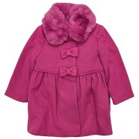 MSNX71: Girls Triple Bow Coat With Faux Fur Collar (3 Months- 4 Years)